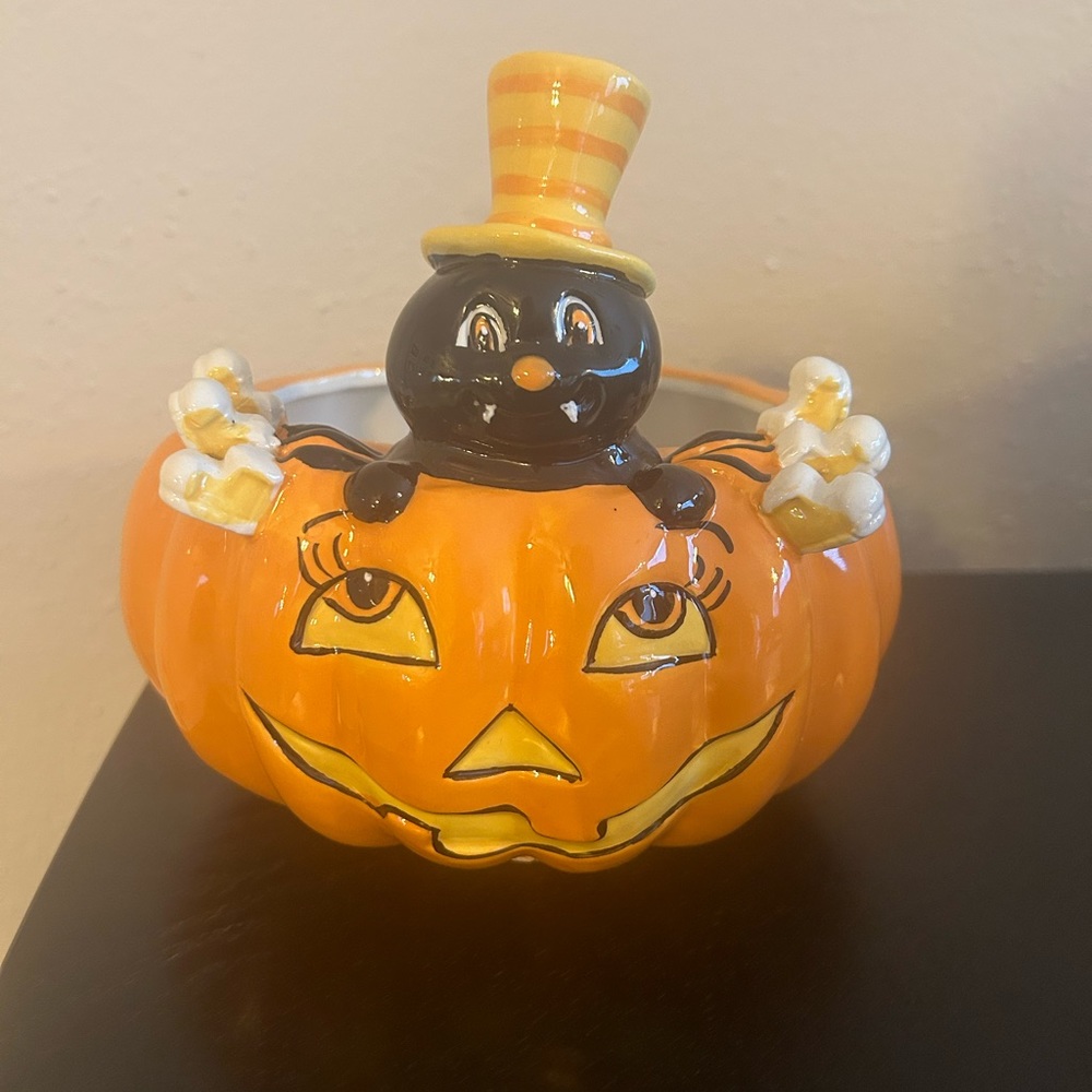 Transpac Pumpkin and Spider Bowl